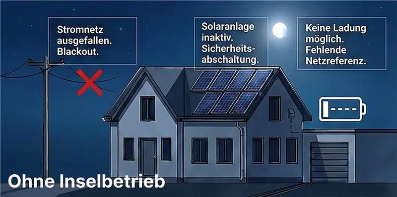 Ohne Inselbetrieb - Haus im Dunkeln bei Stromausfall